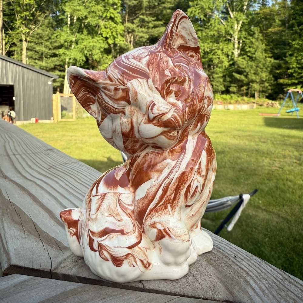 Native American Clay Originals Cat Made In Nebraska Marbled Kitty  Orange White